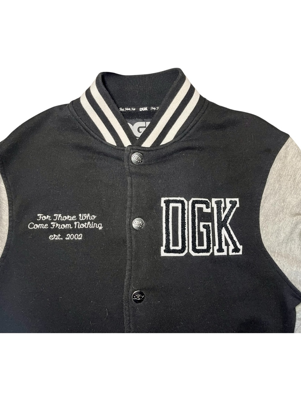 DGK Skateboards Men’s Bomber Varsity Jacket – Black & Gray – Size Medium